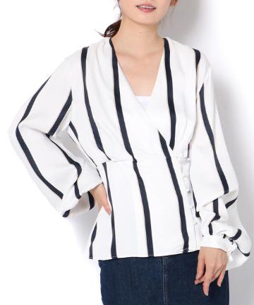 【Equipment】袖ボリュームストライプブラウス