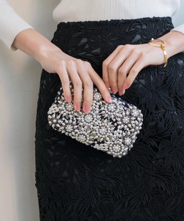 【SANTI】フラワーパールクラッチ