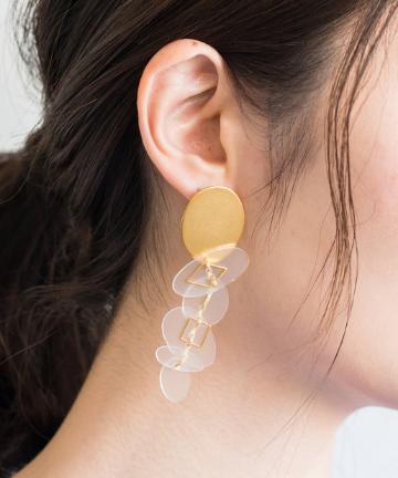 【MISHKY】クリアゴールドチェーンピアス