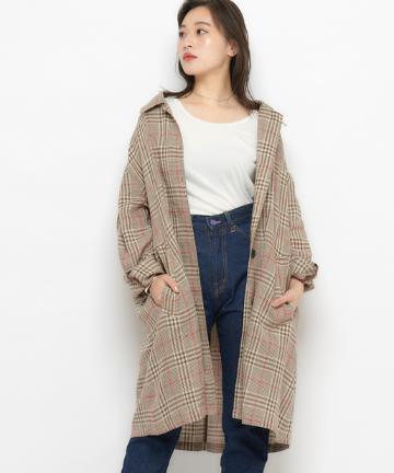 綿麻チェックコート/リネン混ロングシャツ