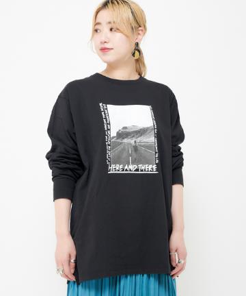 スケーターガールフォトプリントロングスリーブTシャツ/ロンT