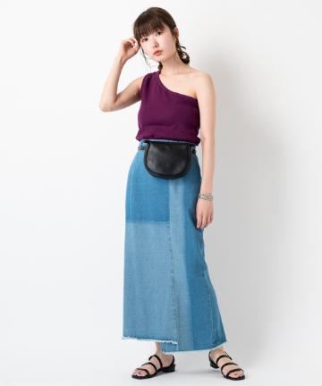 アシメブロッキングデニムスカート