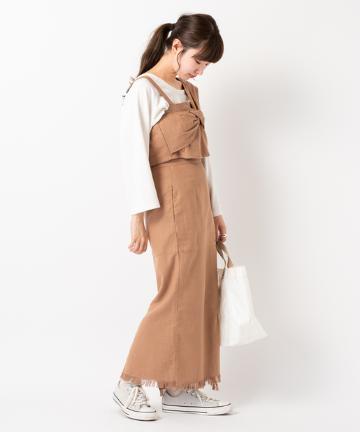 コットン切替フリンジスカート