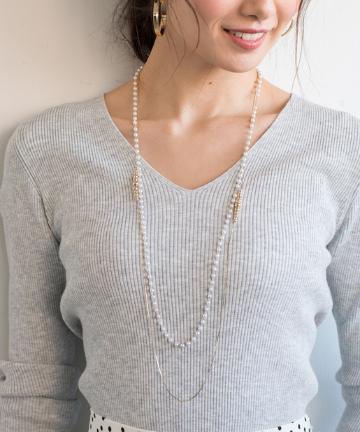 2連パールロングネックレス