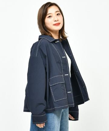 配色ステッチシャツジャケット