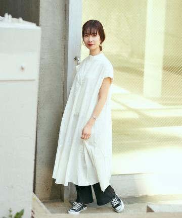 スキッパーフレンチスリーブリネンシャツワンピース