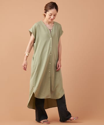 バックタックフレンチスリーブシャツワンピース