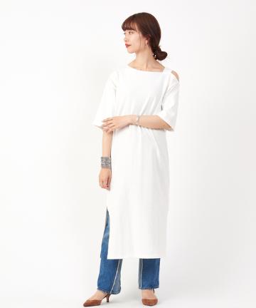 ワンショルダーカットソーワンピース