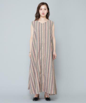 前後2wayストライプ柄テントラインワンピース