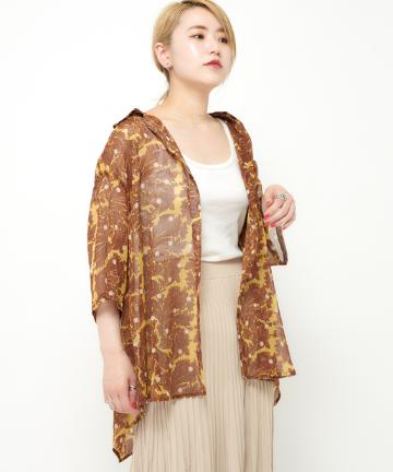 エスニック柄シースルービッグシルエットシャツ