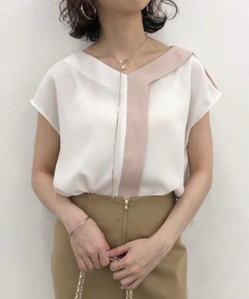 配色フレンチブラウス