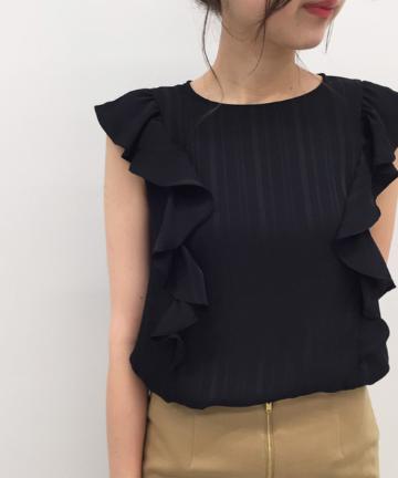 ストライプフリルブラウス