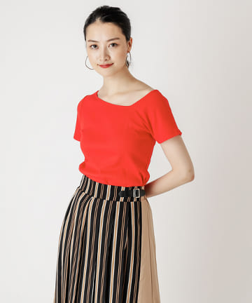 ランダムテレコリブアシメントリーネック半袖Ｔシャツ