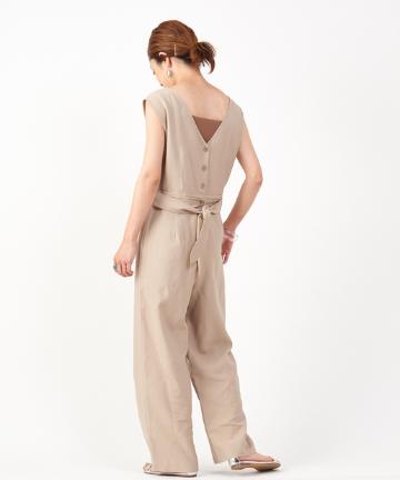カシュクールバックボタンサロペット