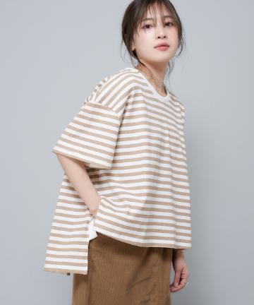 ボーダー柄バックデザインTシャツ