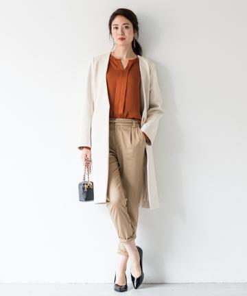 ノーカラーコクーンコート