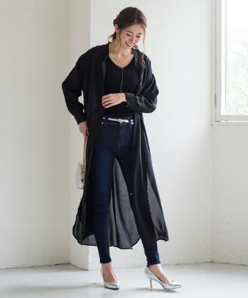 ノーカラーロングシャツ