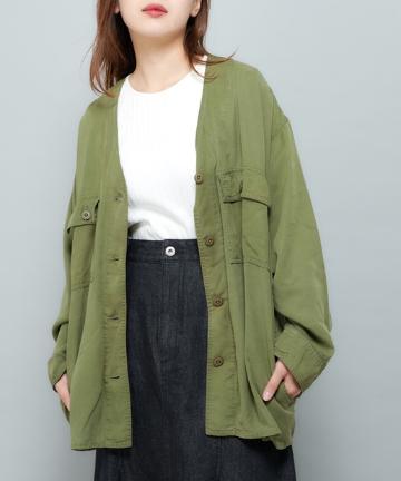 【WEB限定】テンセルVカラーシャツジャケット/ミリタリーノーカラージャケット