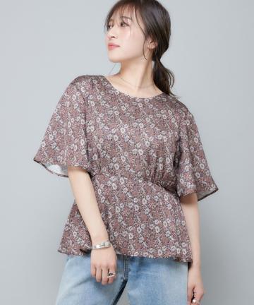 フラワー柄バックカシュクールブラウス