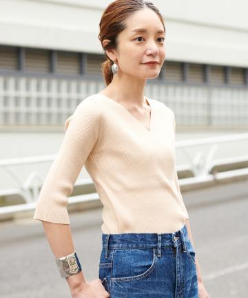 2wayカシュクール５分袖ニット