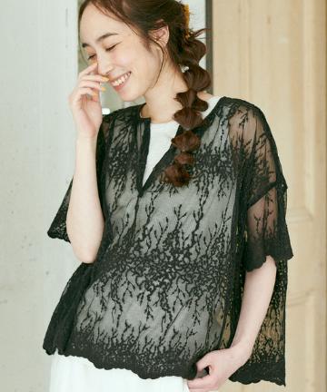 チュール刺繍プルオーバーブラウス
