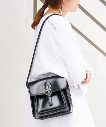 ミニサッチェルショルダーバッグ/フェイクレザーマチ付きポシェット