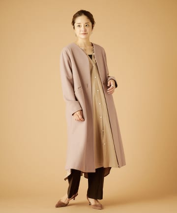 ノーカラーサイドスリットコート