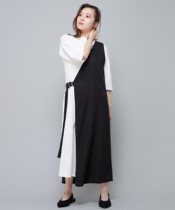 ワンショルダーコンビTシャツワンピース