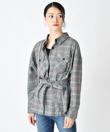 チェック柄ベルト付CPOシャツ
