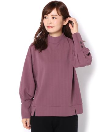 ヘリンボーンジャガードパフロングスリーブハイネックトップス