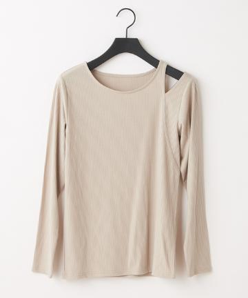 レイヤード風アシンメトリー長袖リブTシャツ