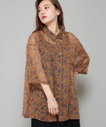 ラメペイズリー柄シースルービッグシルエットシャツ