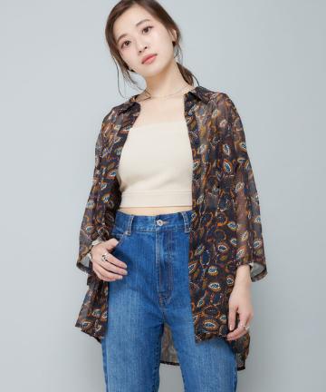 リーフ柄シースルービッグシルエットシャツ