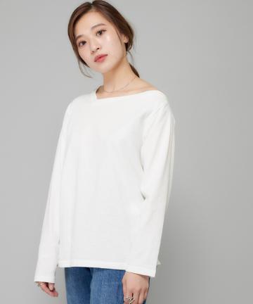 ワンショルダーLネックボーダー柄ロングスリーブTシャツ