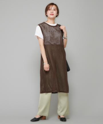 ロング丈メッシュニットタンクトップ
