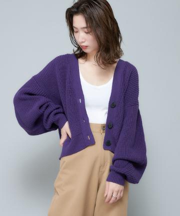 柄編み片畦カーディガン
