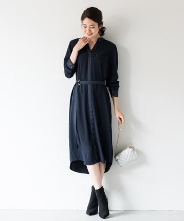 配色スキッパーワンピース