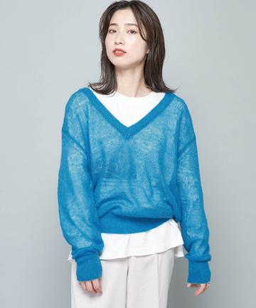 モヘア混Vネックシアーニットプルオーバー