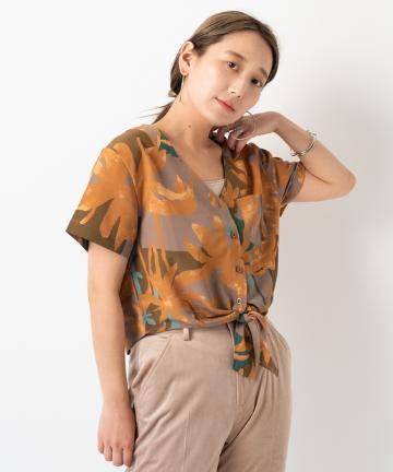前結び柄シアーシャツ