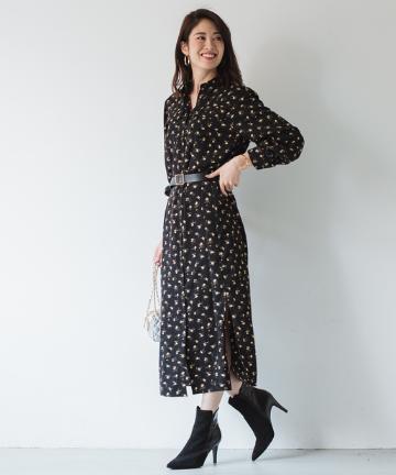 花柄シャツワンピース
