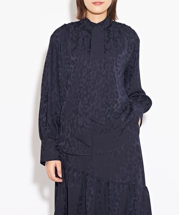 【Awfully】ジャガードレオパードボウタイブラウス