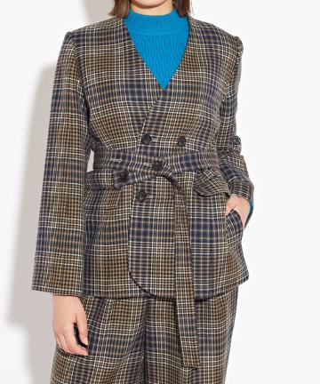 【Awfully】ノーカラーチェックジャケット