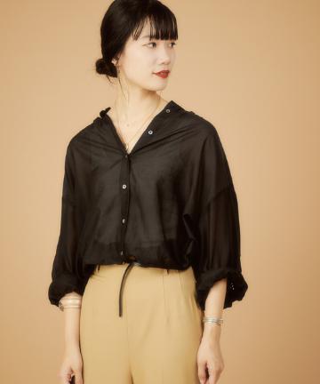 コットンシルクボリュームロングシャツ