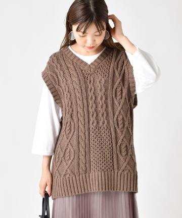ケーブルロングベスト