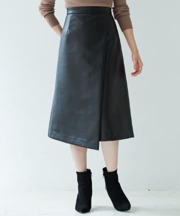 フェイクレザーラップスカート