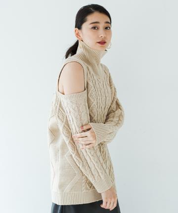 ワンショルケーブルニット