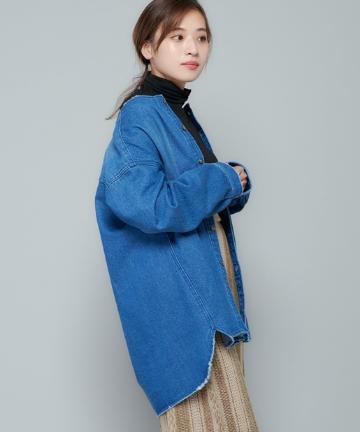 リメイクデニムノーカラーシャツジャケット