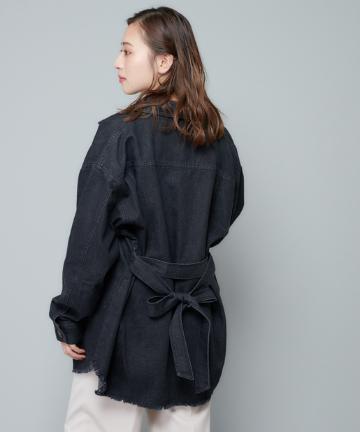 ウエストベルト付きビッグシルエットデニムシャツジャケット