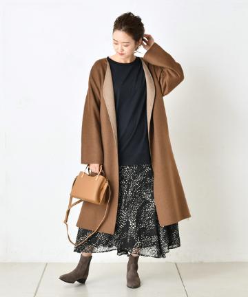 ノーカラーロングコート