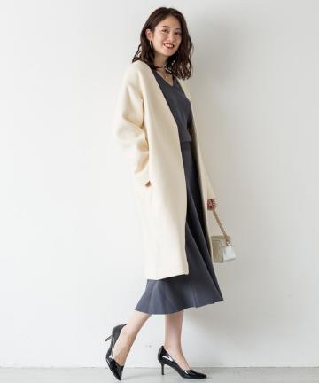 ウールノーカラーコクーンコート